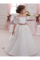 Short Sleeves High Neck Keyhole Back Tulle & Lace Ball Gown Flower Girl Dresses Brisbane