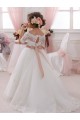 Short Sleeves High Neck Keyhole Back Tulle & Lace Ball Gown Flower Girl Dresses Brisbane