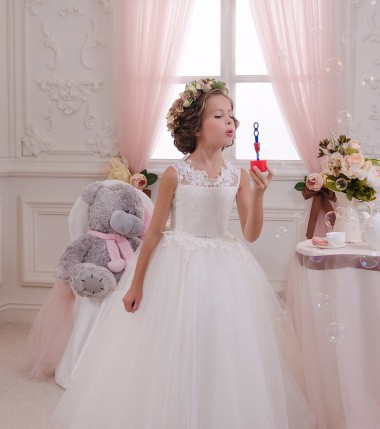 Sleeveless High Neck Keyhole Back Tulle & Lace Ball Gown Little Flower Girl Dresses Brisbane