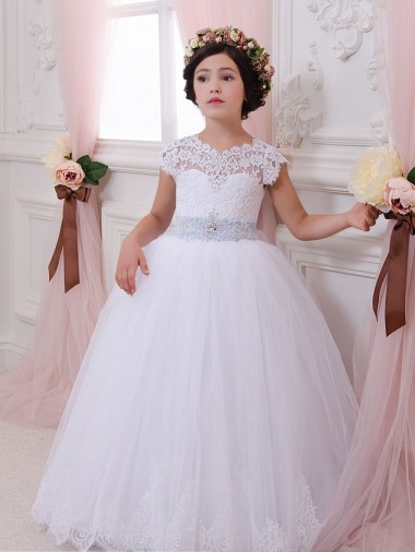 Cap Sleeves Sweetheart Tulle & Lace Ball Gown Flower Girl Dresses Brisbane