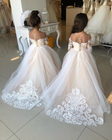 Long Sleeves Sweetheart Tulle & Lace Ball Gown Little Flower Girl Dress Brisbane