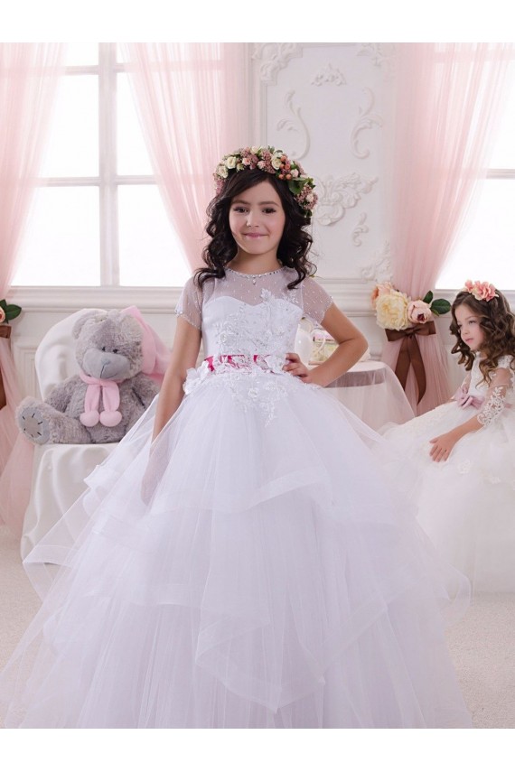 Short Sleeves Sweetheart Tulle & Lace Ball Gown Little Flower Girl Dress Brisbane