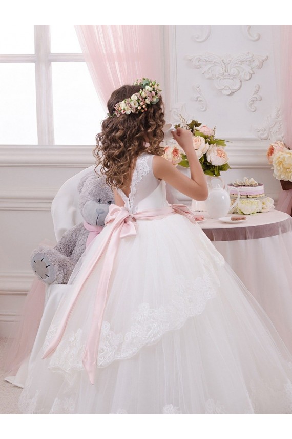 Sleeveless Sweetheart V-Back Tulle & Lace Ball Gown Flower Girl Dress for Wedding Brisbane