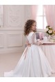 Long Sleeves V-Neck Satin & Lace Ball Gown Flower Girl Dress Brisbane