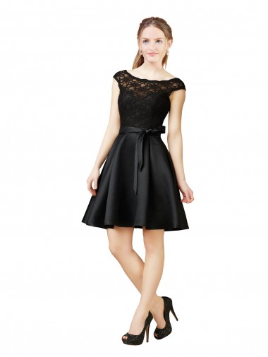 Sleeveless Illusion Neck V-Back Satin & Lace A-Line Bridesmaid Dress Brisbane