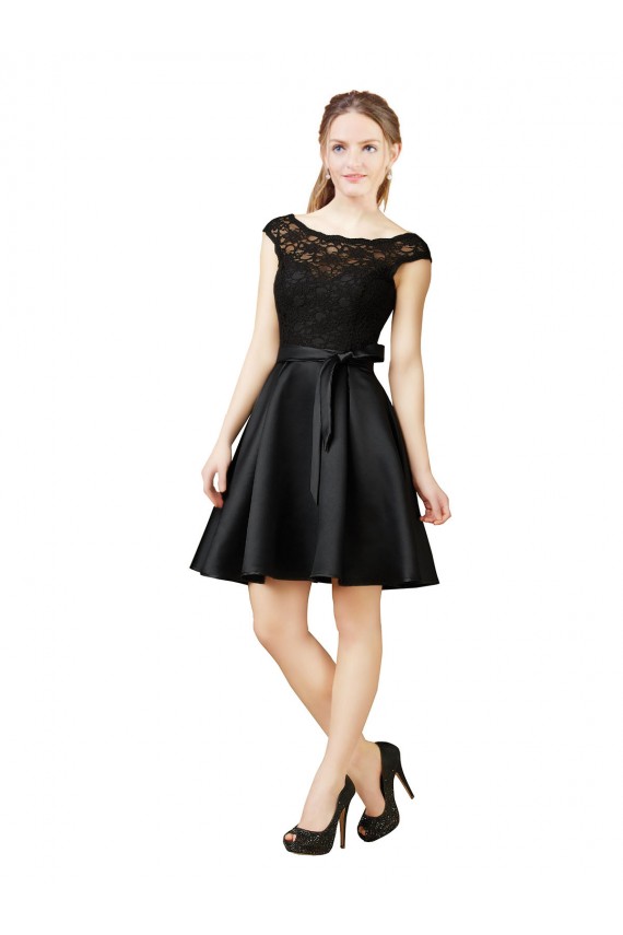 Sleeveless Illusion Neck V-Back Satin & Lace A-Line Bridesmaid Dress Brisbane