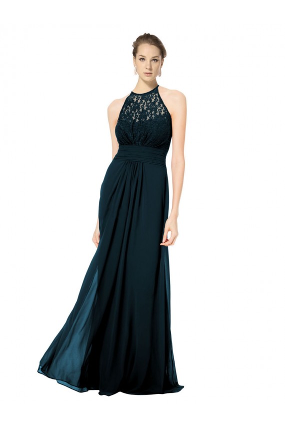 Sleeveless Halter Neck Keyhole Back Soft Chiffon & Lace A-Line Formal Dress / Bridesmaid Dress Brisbane