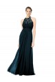 Sleeveless Halter Neck Keyhole Back Soft Chiffon & Lace A-Line Formal Dress / Bridesmaid Dress Brisbane