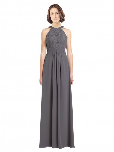 Sleeveless Halter Neck Soft Chiffon & Lace A-Line Bridesmaid Dress Brisbane