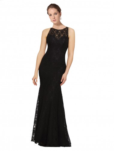 Sleeveless Jewel Neck Open Back Lace Sheath Bridesmaid Dress Brisbane
