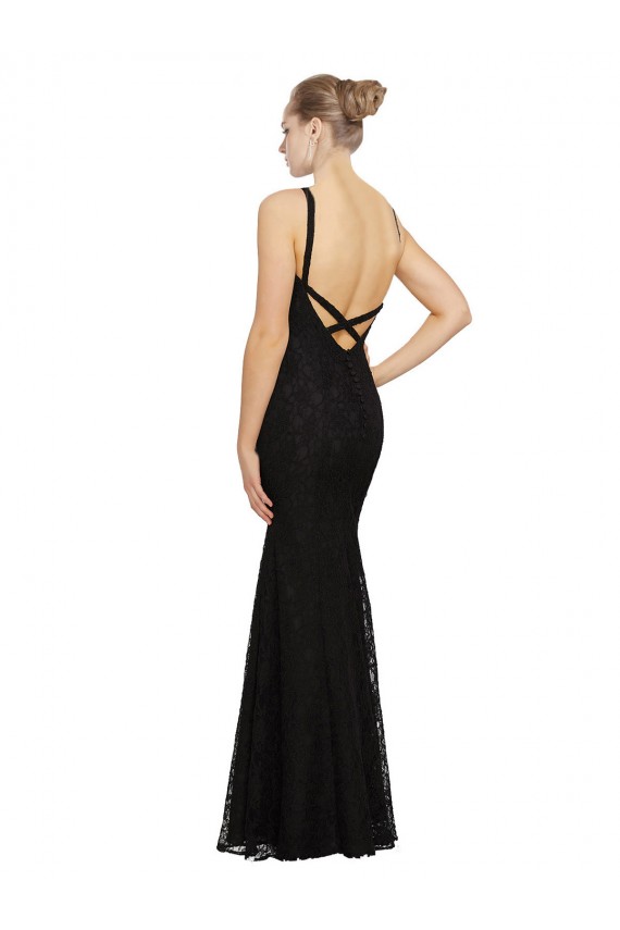 Sleeveless Jewel Neck Open Back Lace Sheath Bridesmaid Dress Brisbane