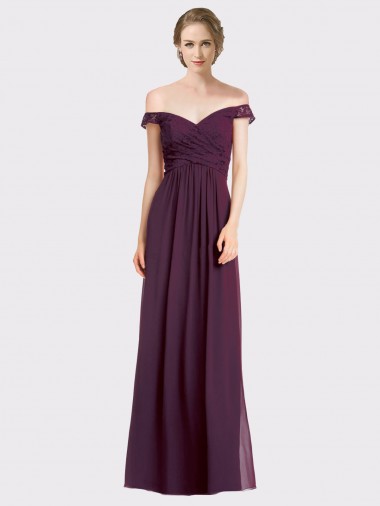 Sleeveless Grape Off the Shoulder Low Back Soft Chiffon & Lace A-Line Bridesmaid Dress Brisbane