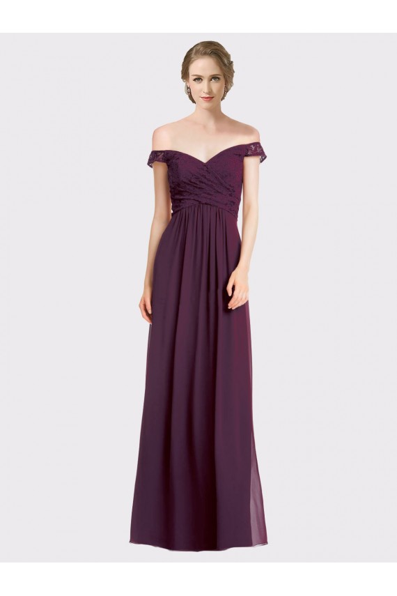 Sleeveless Grape Off the Shoulder Low Back Soft Chiffon & Lace A-Line Bridesmaid Dress Brisbane