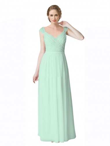 Cap Sleeves V-Neck V-Back Soft Chiffon & Lace A-Line Bridesmaid Dress Brisbane