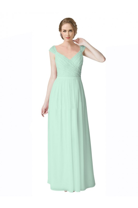 Cap Sleeves V-Neck V-Back Soft Chiffon & Lace A-Line Bridesmaid Dress Brisbane