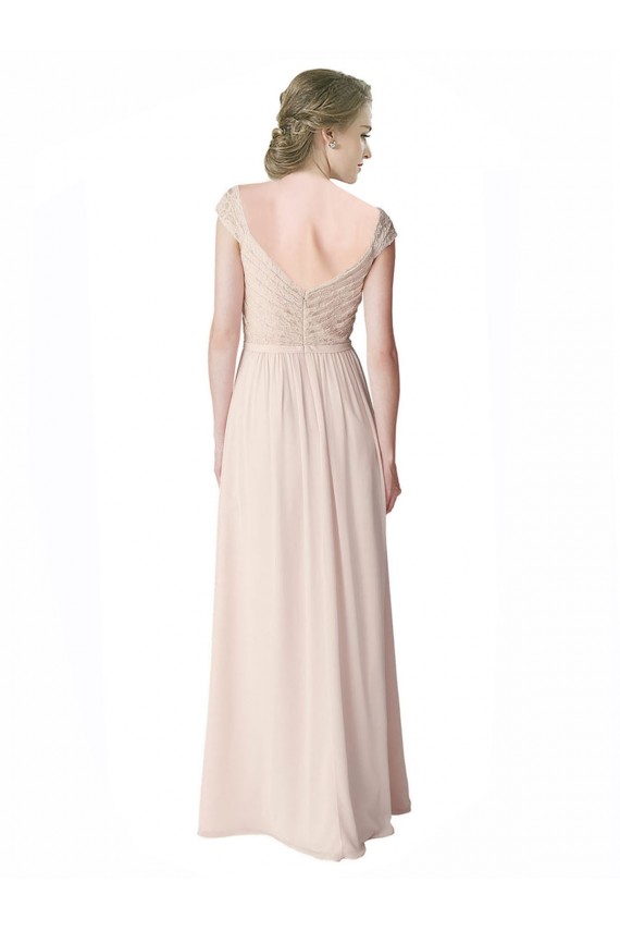 Cap Sleeves V-Neck V-Back Soft Chiffon & Lace A-Line Bridesmaid Dress Brisbane
