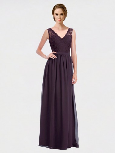 Sleeveless V-Neck V-Back Chiffon & Lace A-Line Bridesmaid Dress / Evening Dress Brisbane