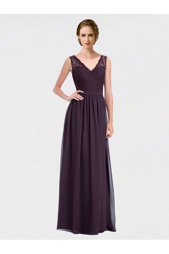 Sleeveless V-Neck V-Back Chiffon & Lace A-Line Bridesmaid Dress / Evening Dress Brisbane