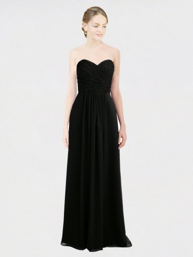 Sleeveless Black Sweetheart Low Back Soft Chiffon & Lace A-Line Bridesmaid Dress Brisbane