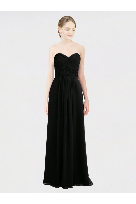 Sleeveless Black Sweetheart Low Back Soft Chiffon & Lace A-Line Bridesmaid Dress Brisbane