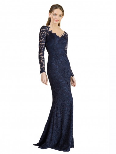 Long Sleeves Sweetheart Keyhole Back Lace Mermaid Prom Dress / Bridesmaid Dress Brisbane