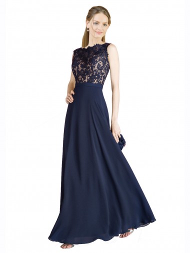 Sleeveless Illusion Neck V-Back Soft Chiffon & Lace A-Line Prom Dress / Bridesmaid Dress Brisbane