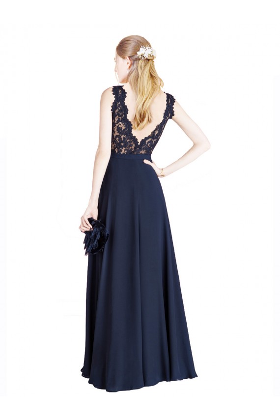Sleeveless Illusion Neck V-Back Soft Chiffon & Lace A-Line Prom Dress / Bridesmaid Dress Brisbane
