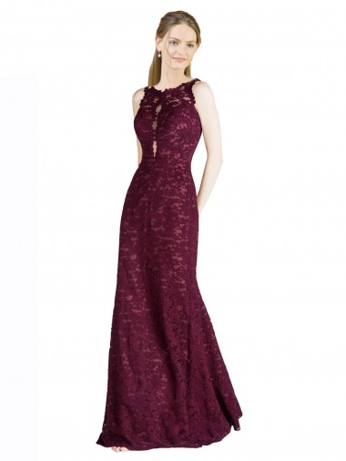 Sleeveless Illusion Neck Keyhole Back Lace A-Line Prom Dress / Bridesmaid Dress Brisbane
