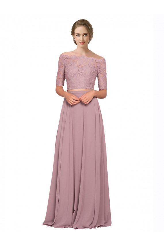 Short Sleeves Off the Shoulder Soft Chiffon & Lace A-Line Prom Dress / Bridesmaid Dress Brisbane