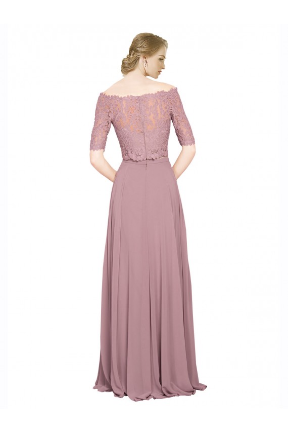 Short Sleeves Off the Shoulder Soft Chiffon & Lace A-Line Prom Dress / Bridesmaid Dress Brisbane