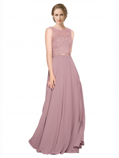 Sleeveless Illusion Neck Soft Chiffon & Lace A-Line Black Tie Prom Dress / Bridesmaid Dress Brisbane