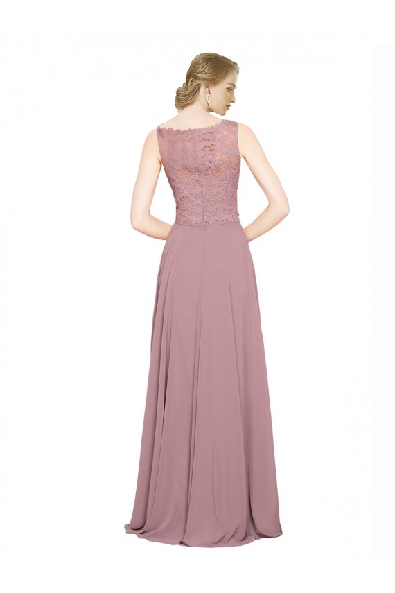Sleeveless Illusion Neck Soft Chiffon & Lace A-Line Black Tie Prom Dress / Bridesmaid Dress Brisbane