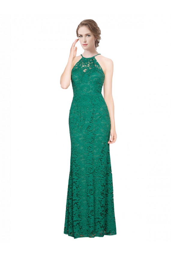 Sleeveless Halter Neck Low Back Lace Mermaid Prom Dress / Bridesmaid Dress Brisbane