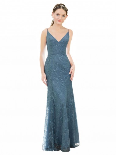 Sleeveless Spaghetti Straps Open Back Lace Sheath Bridesmaid Dress Brisbane