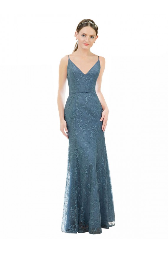 Sleeveless Spaghetti Straps Open Back Lace Sheath Bridesmaid Dress Brisbane