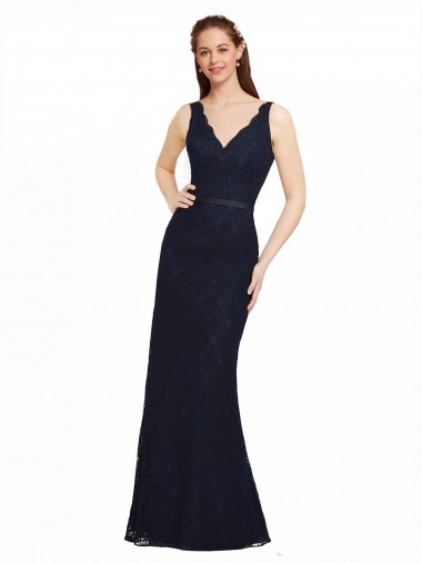 Sleeveless V-Neck Open Back Lace Sheath Bridesmaid Dress Brisbane
