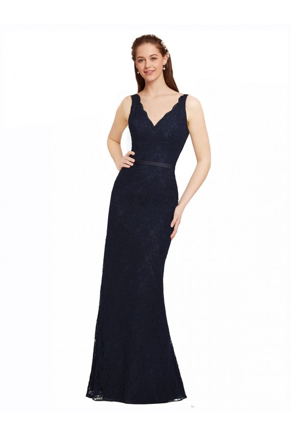 Sleeveless V-Neck Open Back Lace Sheath Bridesmaid Dress Brisbane