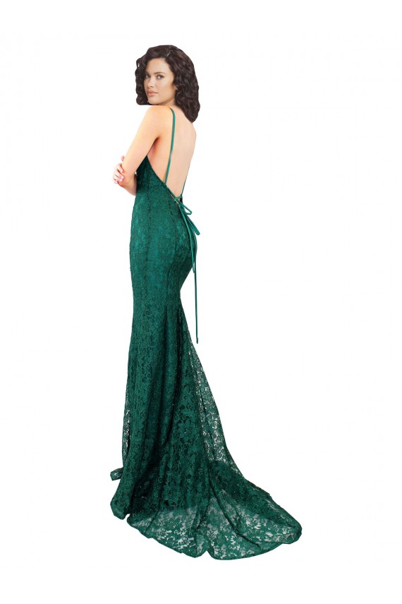 Sleeveless V-Neck Open Back Lace Mermaid Black Tie Evening Gown / Prom Dress / Bridesmaid Dress Brisbane