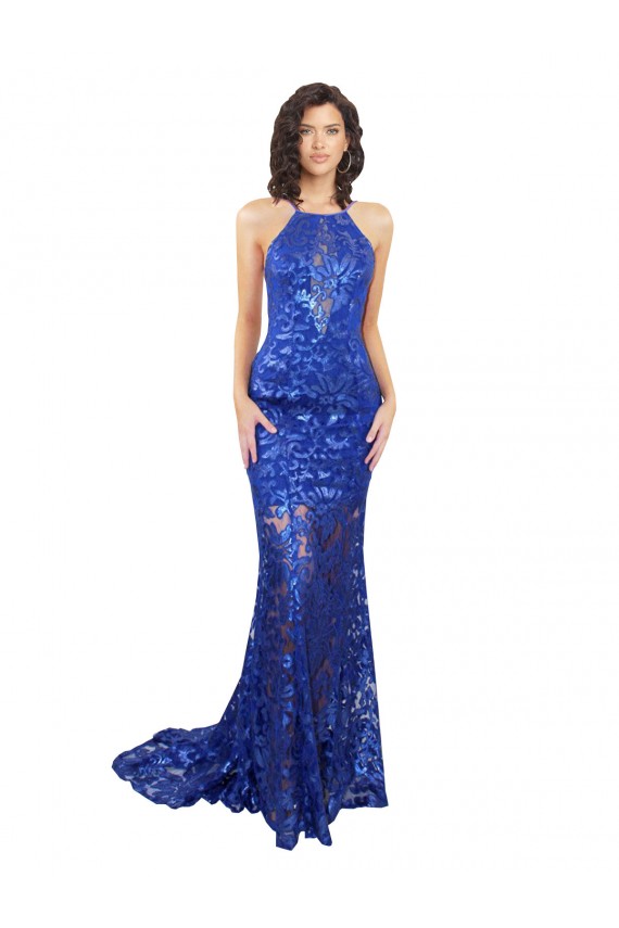 Sleeveless High Neck Open Back Lace Mermaid Semi Formal Evening Dress / Prom Dress / Bridesmaid Dress Brisbane