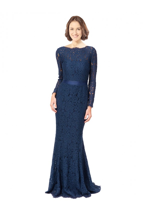 Long Sleeves Jewel Neck V-Back Lace Mermaid, Sheath Bridesmaid Dress Brisbane