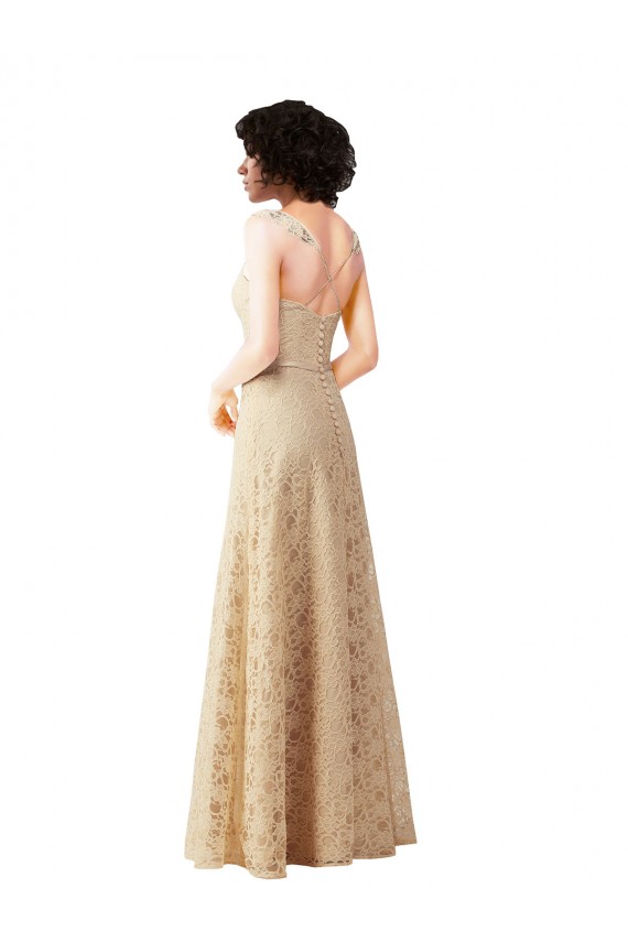 Sleeveless Champagne Sweetheart Lace A-Line Bridesmaid Dress Brisbane