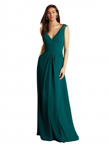 Sleeveless V-Neck Open Back Soft Chiffon & Lace A-Line Bridesmaid Dress Brisbane