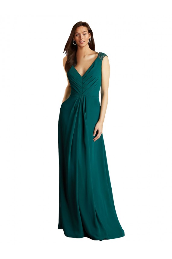 Sleeveless V-Neck Open Back Soft Chiffon & Lace A-Line Bridesmaid Dress Brisbane