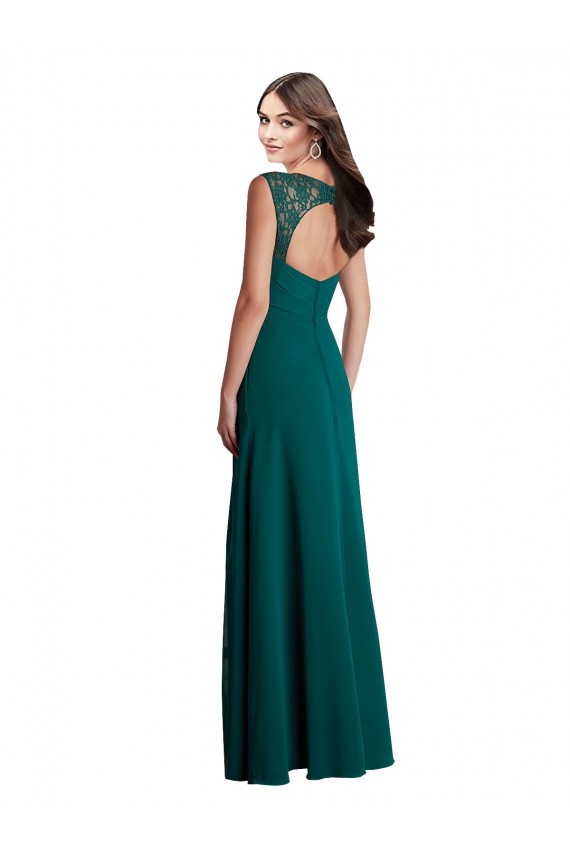 Sleeveless V-Neck Open Back Soft Chiffon & Lace A-Line Bridesmaid Dress Brisbane