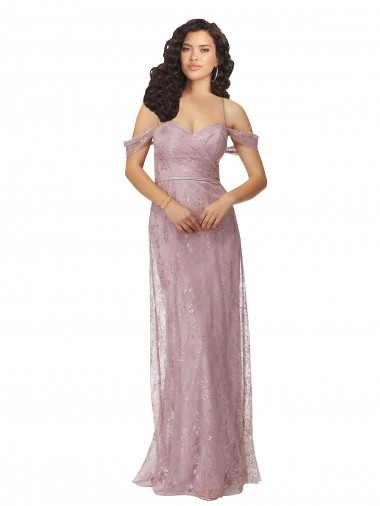 Sleeveless Off the Shoulder Criss Cross Back Lace A-Line Bridesmaid Dress Brisbane