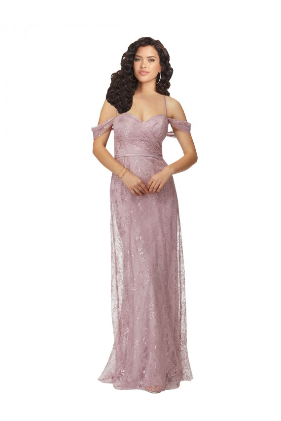 Sleeveless Off the Shoulder Criss Cross Back Lace A-Line Bridesmaid Dress Brisbane