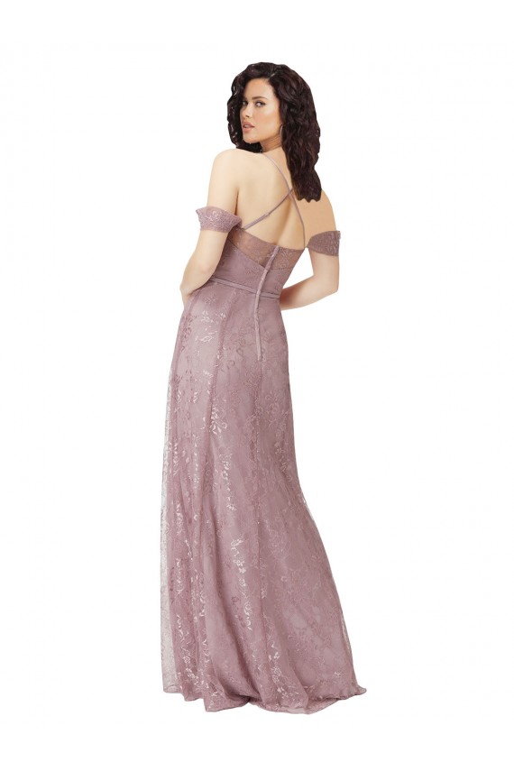 Sleeveless Off the Shoulder Criss Cross Back Lace A-Line Bridesmaid Dress Brisbane