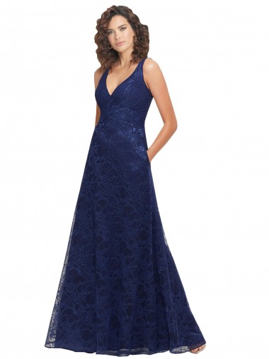 Sleeveless V-Neck Low Back Lace A-Line Bridesmaid Dress Brisbane