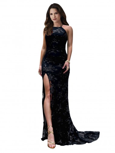 Sleeveless High Neck Open Back Lace Mermaid Black Tie Evening Gown / Prom Dress / Bridesmaid Dress Brisbane