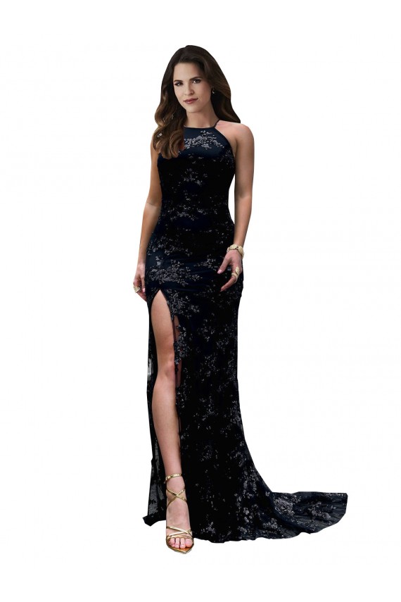 Sleeveless High Neck Open Back Lace Mermaid Black Tie Evening Gown / Prom Dress / Bridesmaid Dress Brisbane